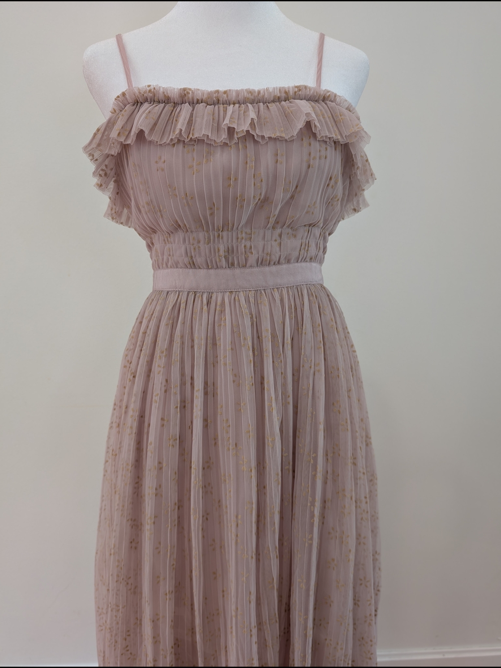 J.Crew  Tulle Ashen Women's Blush Pink Ruffled Pleated Midi Dress